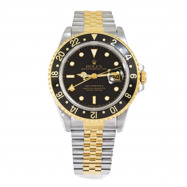 Pre-Owned Rolex GMT-Master II 16713 Stainless Steel, 18kt Yellow Gold & Stainless Steel 40 mm Luminous Dots & Index On Gold